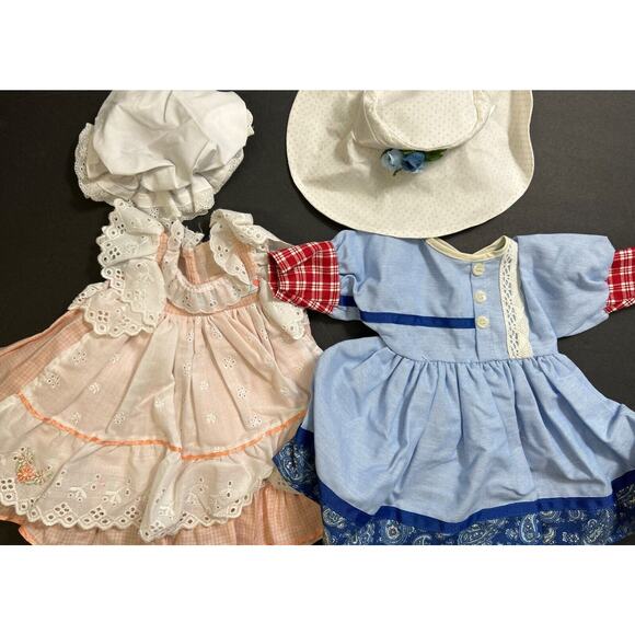 Handmade Doll Clothes For 16-18” Doll 2 Colonial Dresses Apron & Bonnets New - Picture 1 of 7